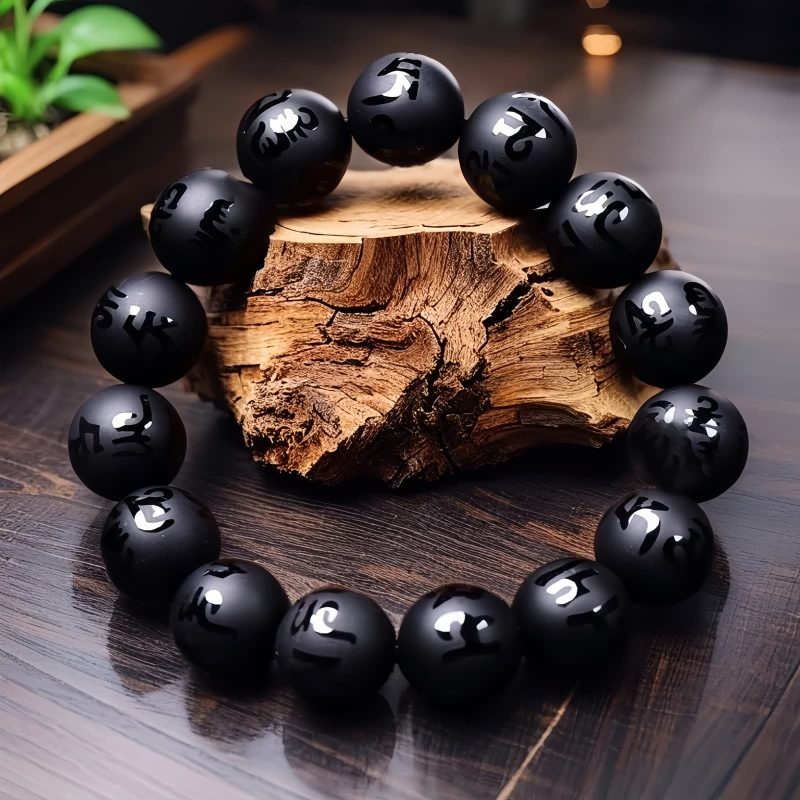 Pulsera Tibetana de Ónix Negro Om Mani Padme Hum Tibetan Black Onyx Om Mani Padme Hum Bracelet