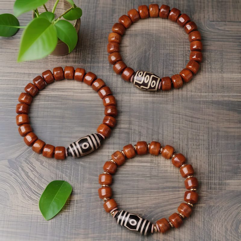 Pulsera de cuentas Dzi de nueve ojos de hueso de yak tibetano Tibetan Yak Bone Nine-Eye Dzi Bead Bracelet
