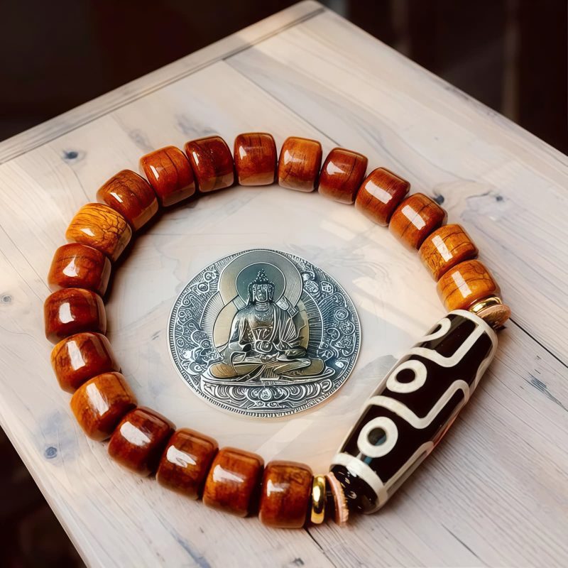 Pulsera de cuentas Dzi de nueve ojos de hueso de yak tibetano Tibetan Yak Bone Nine-Eye Dzi Bead Bracelet