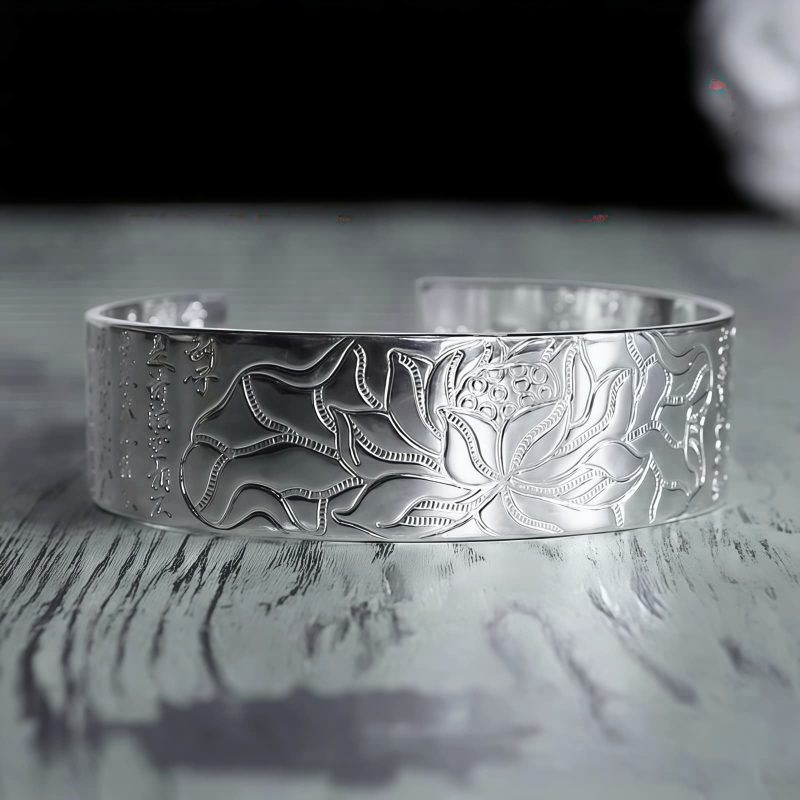 Pulsera de Cobre Blanco Tibetano con Flor de Loto Tibetan Lotus White Copper Bracelet