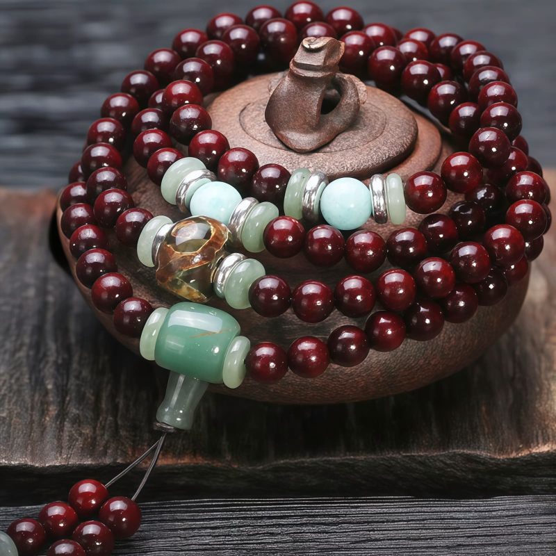 Gelang Penyembuhan Kayu Cendana Merah dan Aventurin Hijau Tibetan Red Sandalwood Green Aventurine Healing Bracelet