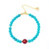 سوار يد من الفيروز والزنجفر للتنقية من الفضة عيار ٩٢٥ Turquoise Cinnabar Purification Bracelet in 925 Silver