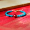 سوار يد من الفيروز والزنجفر للتنقية من الفضة عيار ٩٢٥ Turquoise Cinnabar Purification Bracelet in 925 Silver