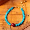 سوار يد من الفيروز والزنجفر للتنقية من الفضة عيار ٩٢٥ Turquoise Cinnabar Purification Bracelet in 925 Silver