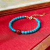 سوار يد من الفيروز والزنجفر للتنقية من الفضة عيار ٩٢٥ Turquoise Cinnabar Purification Bracelet in 925 Silver