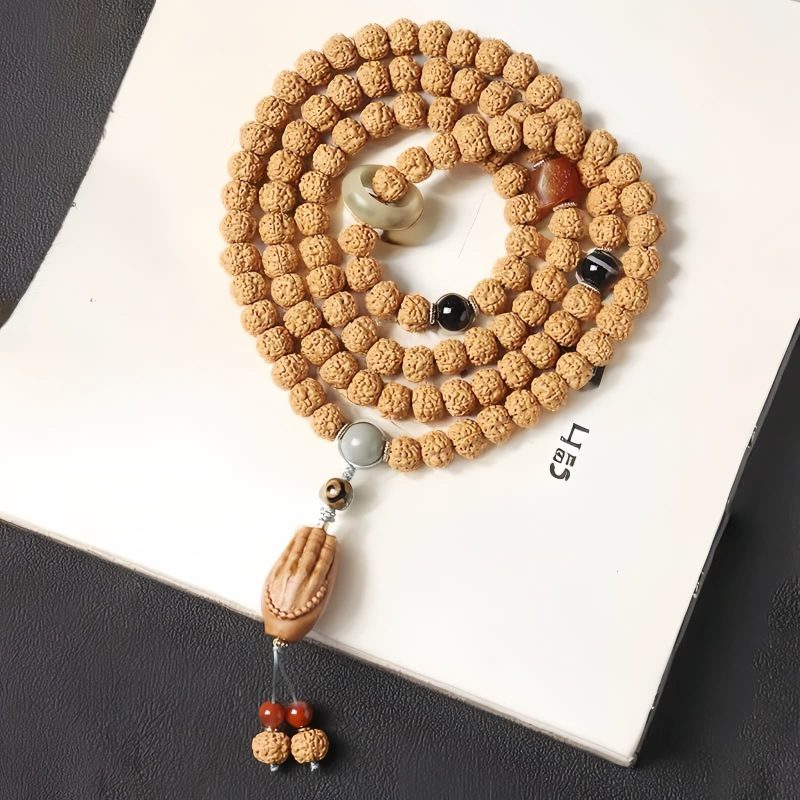 Pulsera de la Abundancia con Cuentas Dzi de Tres Ojos y Semillas de Bodhi Bodhi Seed Three-eyed Dzi Bead Wealth Bracelet