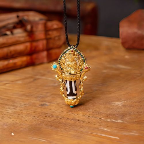 Collar con dije de Dzi tibetano y Manjushri de compasión Collar con dije de Dzi tibetano y Manjushri de compasión