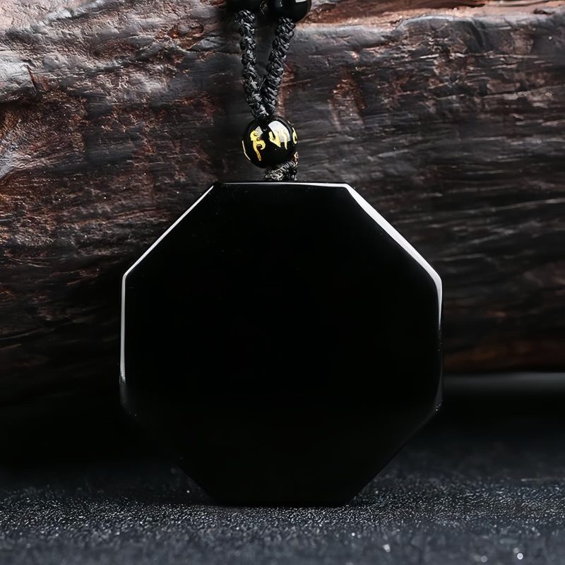 Kalung Liontin Batu Obsidian Hitam Yin Yang Black Obsidian Stone Yin Yang Pendant Necklace