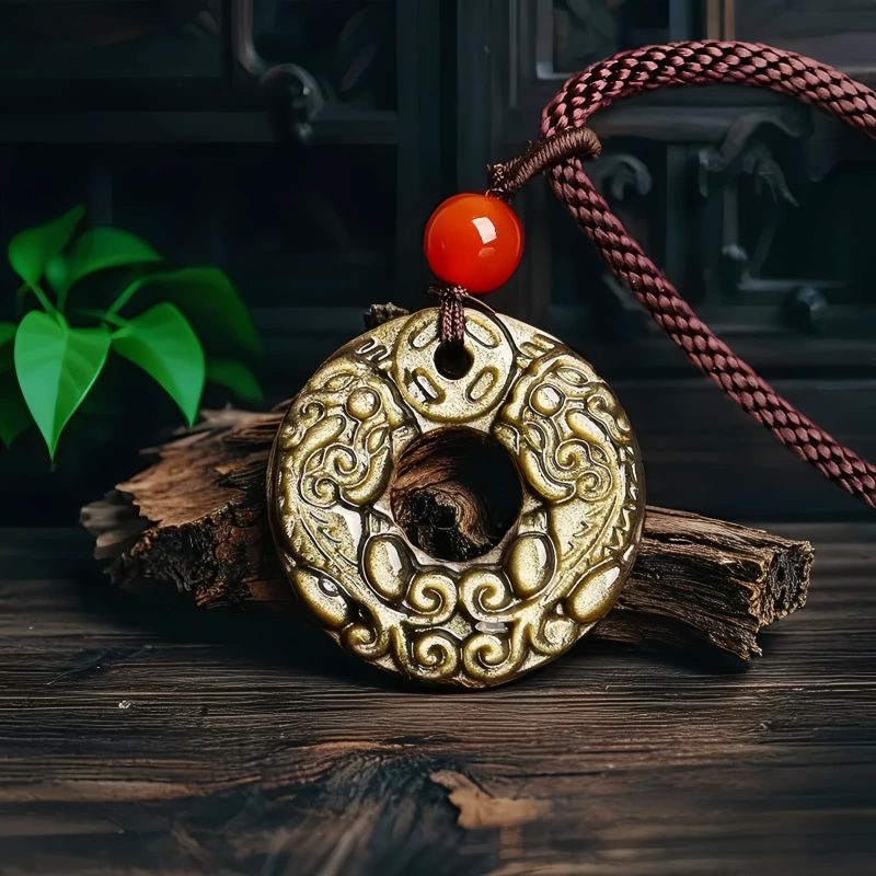 Collar de Pixiu con Obsidiana Dorada Brillante para la Abundancia Gold Sheen Obsidian Pixiu Wealth Necklace