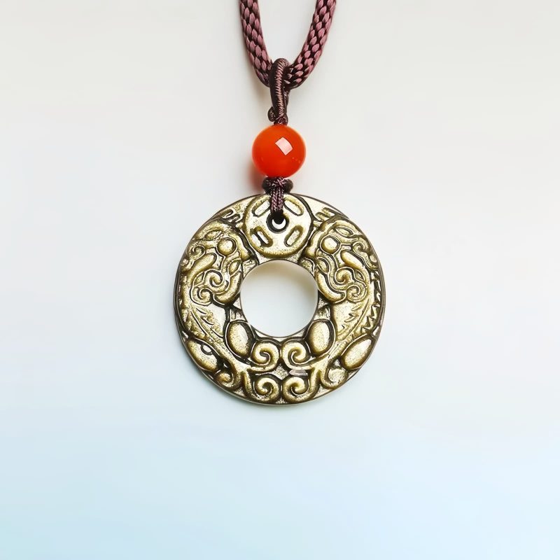 Collar de Pixiu con Obsidiana Dorada Brillante para la Abundancia Gold Sheen Obsidian Pixiu Wealth Necklace