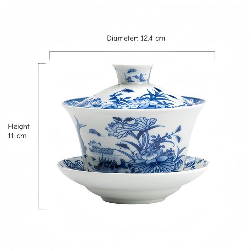 Juego de Tazas de Té de Porcelana Azul y Blanca con Loto y Pez Koi Blue And White Porcelain Lotus Koi Fish Teacup Set