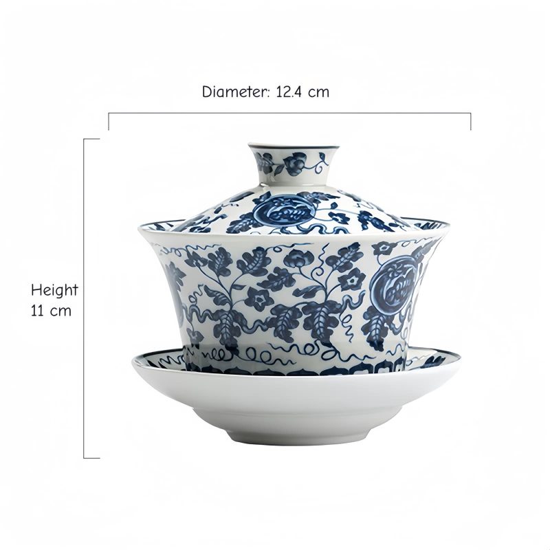 Juego de Tazas de Té de Porcelana Azul y Blanca con Loto y Pez Koi Blue And White Porcelain Lotus Koi Fish Teacup Set