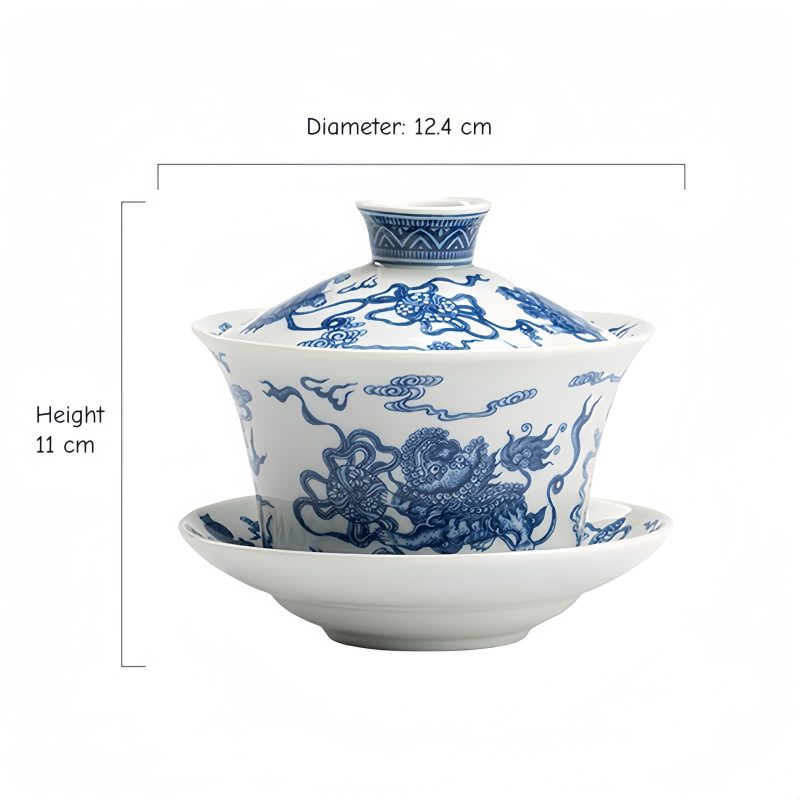 Juego de Tazas de Té de Porcelana Azul y Blanca con Loto y Pez Koi Blue And White Porcelain Lotus Koi Fish Teacup Set