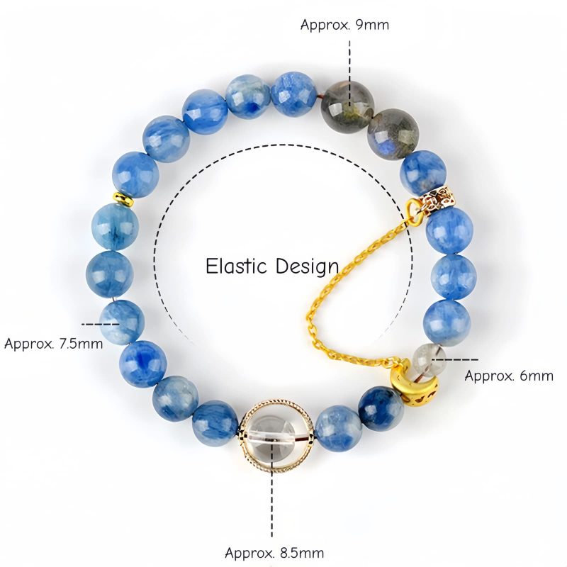 Pulsera de Luna Creciente con Cristal de Cianita Natural Natural Kyanite Crystal Crescent Moon Bracelet