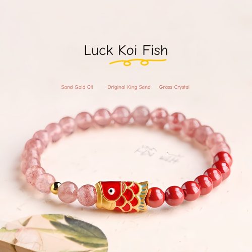 Pulsera de pez Koi con cuarzo fresa natural y cinabrio Pulsera de pez Koi con cuarzo fresa natural y cinabrio
