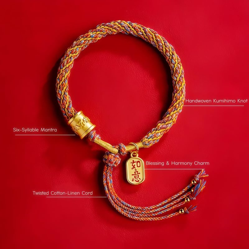 Gelang Pesona Ruyi Om Mani Padme Hum Berwarna-warni Tibet Tibetan Multicolored Om Mani Padme Hum Ruyi Charm Bracelet