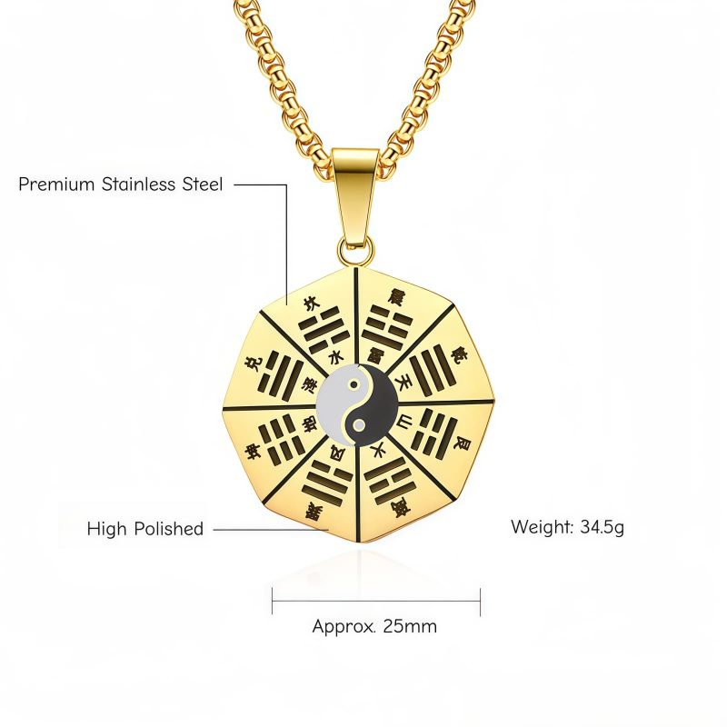 Collar con dije de Bagua Yin Yang de acero de titanio Titanium Steel Yin Yang Bagua Pendant Necklace