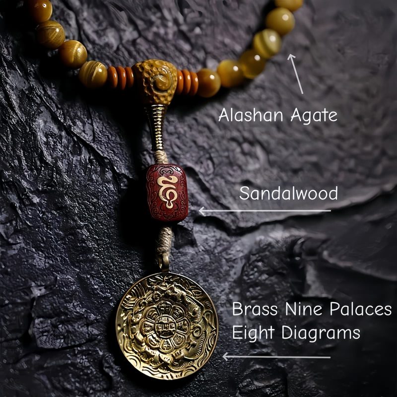 سوار يد من خرز مالا 108 حبة من عين النمر مع شرابة دورجي 108 Mala Beads Tiger Eye Dorje Tassel Bracelet