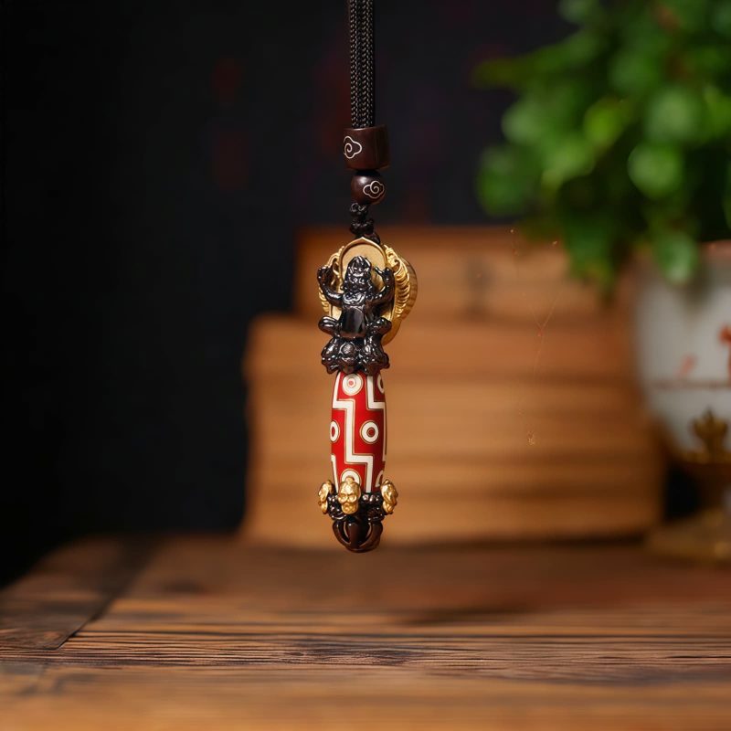 Collar con Calavera de sabiduría y cuentas Dzi tibetanas Tibetan Dzi Bead Skull Wisdom Necklace