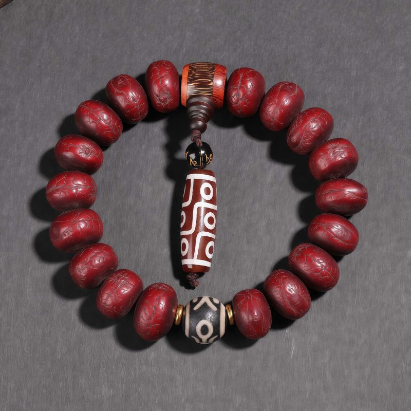 Pulsera Tibetana de la Suerte con Ojo de Buda y León Danzante Tibet Bodhi Seed Dzi Dancing Lion Luck Bracelet