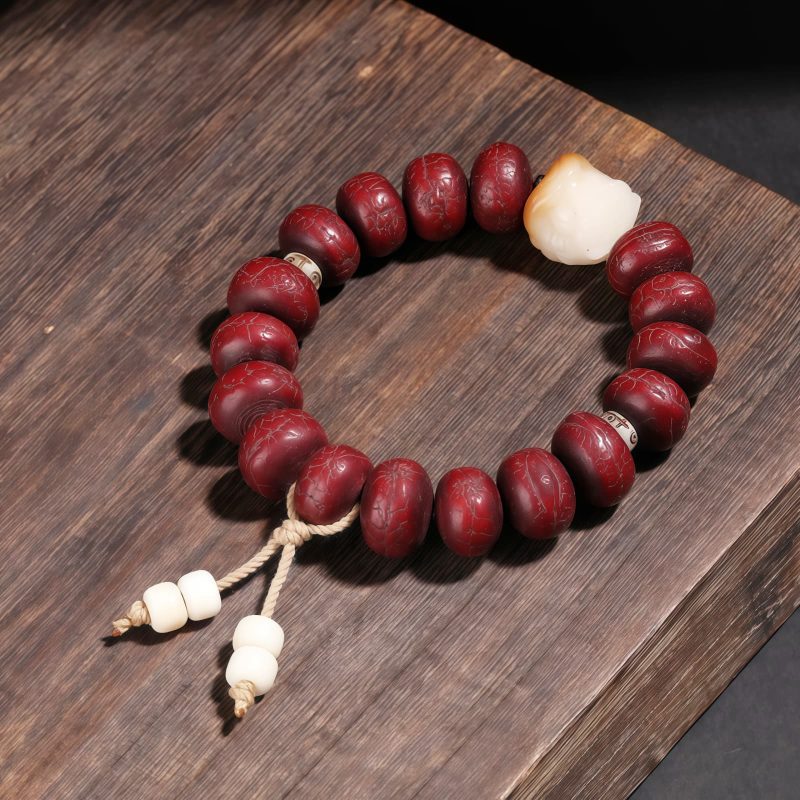 Pulsera Tibetana de la Suerte con Ojo de Buda y León Danzante Tibet Bodhi Seed Dzi Dancing Lion Luck Bracelet