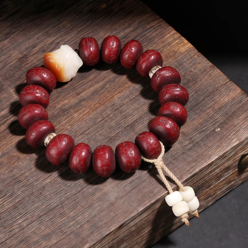 Pulsera Tibetana de la Suerte con Ojo de Buda y León Danzante Tibet Bodhi Seed Dzi Dancing Lion Luck Bracelet