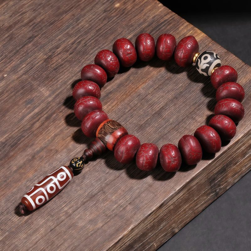 Pulsera Tibetana de la Suerte con Ojo de Buda y León Danzante Tibet Bodhi Seed Dzi Dancing Lion Luck Bracelet