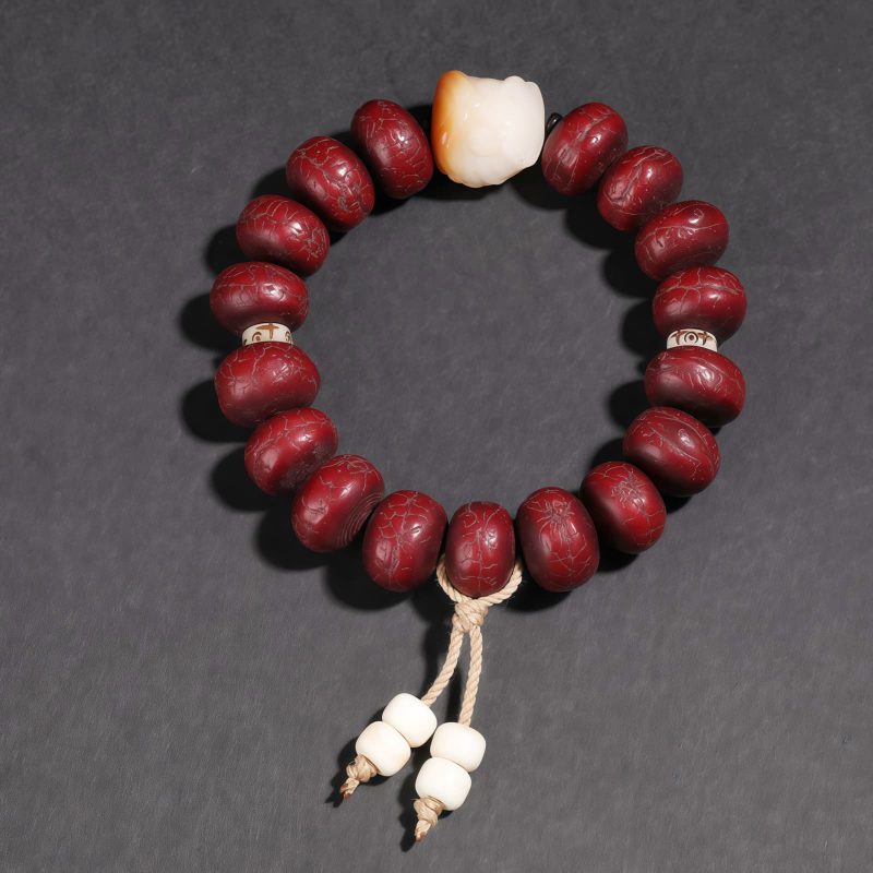 Pulsera Tibetana de la Suerte con Ojo de Buda y León Danzante Tibet Bodhi Seed Dzi Dancing Lion Luck Bracelet