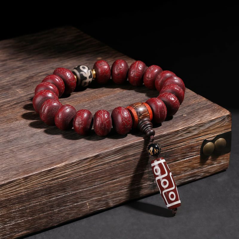 Pulsera Tibetana de la Suerte con Ojo de Buda y León Danzante Tibet Bodhi Seed Dzi Dancing Lion Luck Bracelet