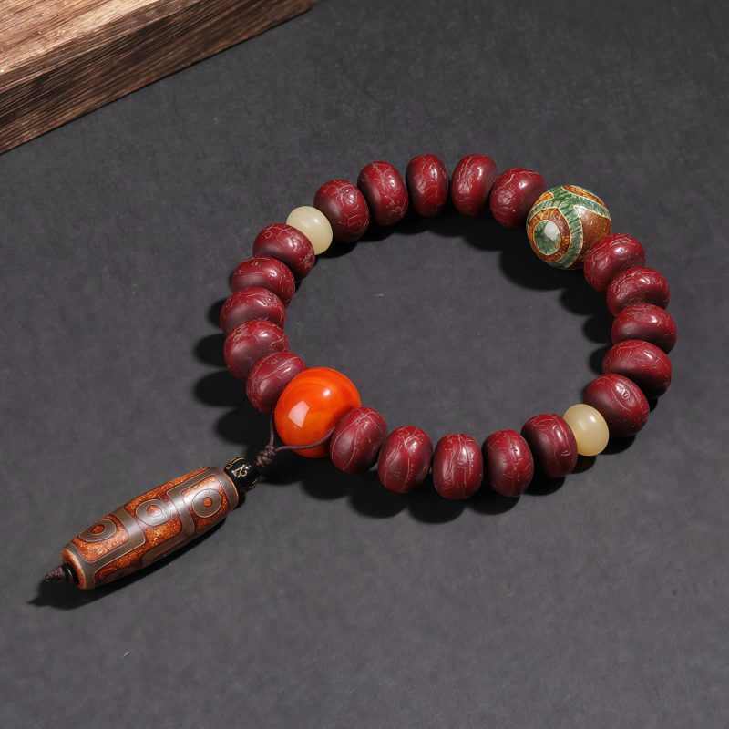 Pulsera Tibetana de la Suerte con Ojo de Buda y León Danzante Tibet Bodhi Seed Dzi Dancing Lion Luck Bracelet