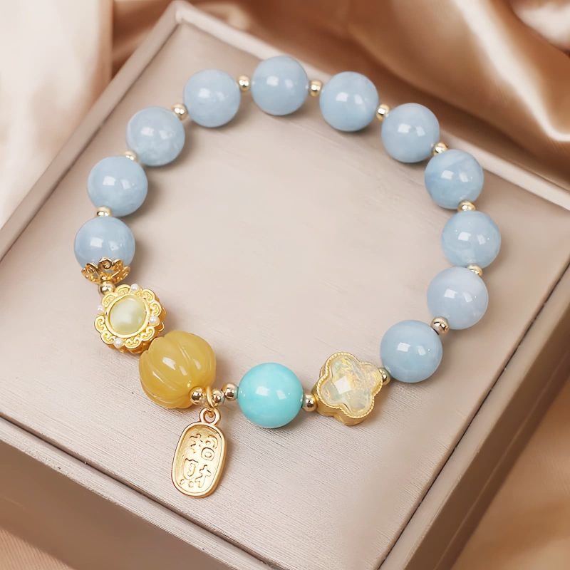 Pulsera de Protección y Abundancia en Aguamarina Aquamarine Wealth Protection Bracelet