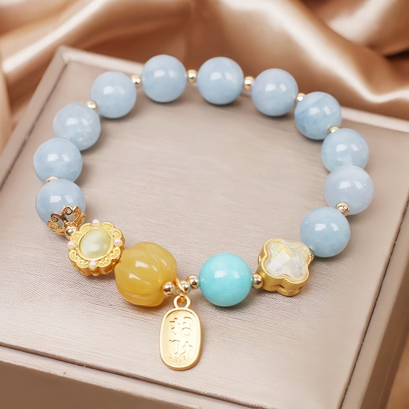 Pulsera de Protección y Abundancia en Aguamarina Aquamarine Wealth Protection Bracelet