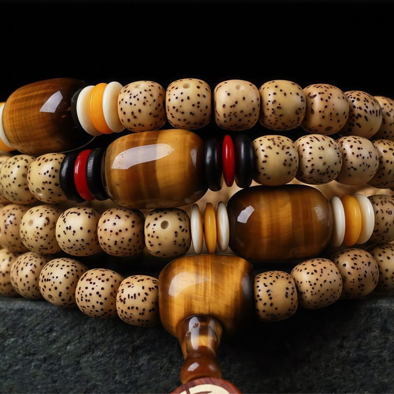 Pulsera de Paz con Semillas de Bodhi y Ojo de Tigre Bodhi Seed Tiger's Eye Peace Bracelet