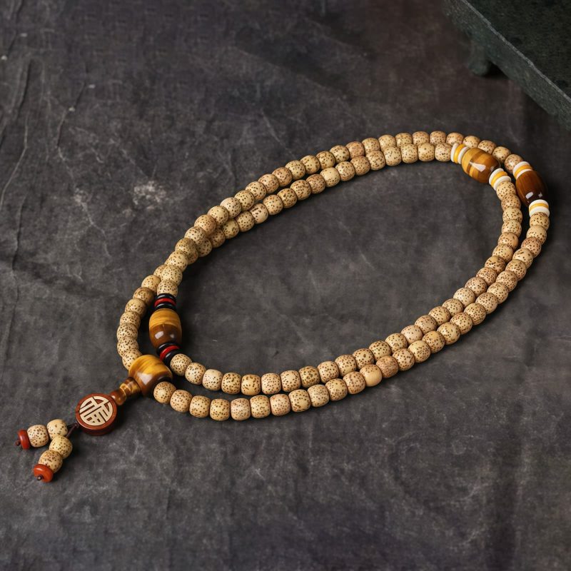 Pulsera de Paz con Semillas de Bodhi y Ojo de Tigre Bodhi Seed Tiger's Eye Peace Bracelet