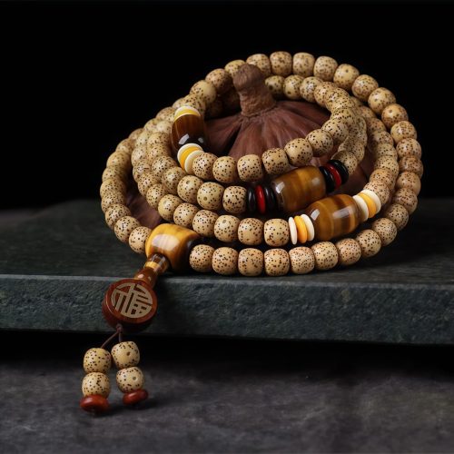 Pulsera de Paz con Semillas de Bodhi y Ojo de Tigre Pulsera de Paz con Semillas de Bodhi y Ojo de Tigre