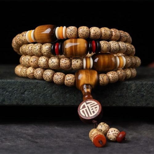 Pulsera de Paz con Semillas de Bodhi y Ojo de Tigre Pulsera de Paz con Semillas de Bodhi y Ojo de Tigre