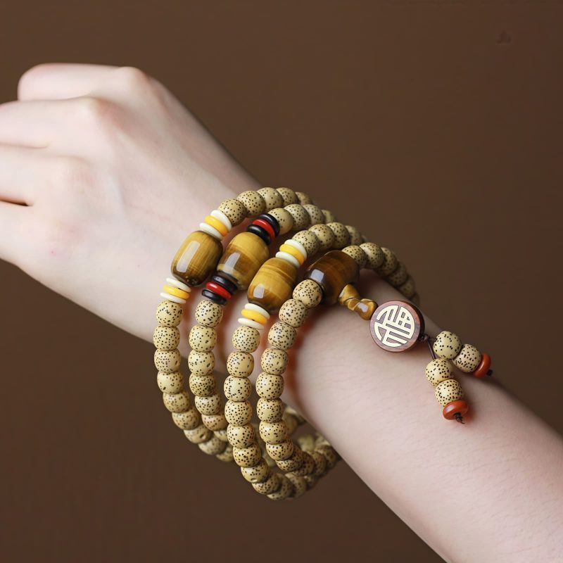 Pulsera de Paz con Semillas de Bodhi y Ojo de Tigre Bodhi Seed Tiger's Eye Peace Bracelet