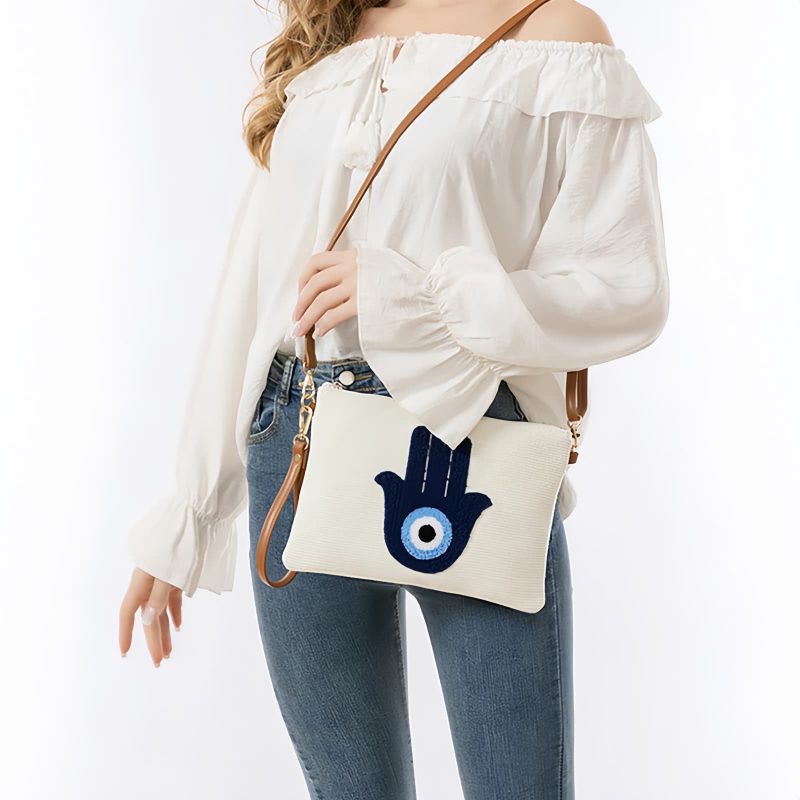 Bolso de Lona Hamsa Evil Eye Canvas Hamsa Evil Eye Crossbody Bag