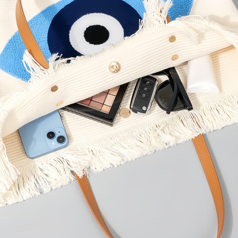 Bolso Tote de Lona con Ojo Turco y Mano de Fátima Canvas Evil Eye Hamsa Tote Bag