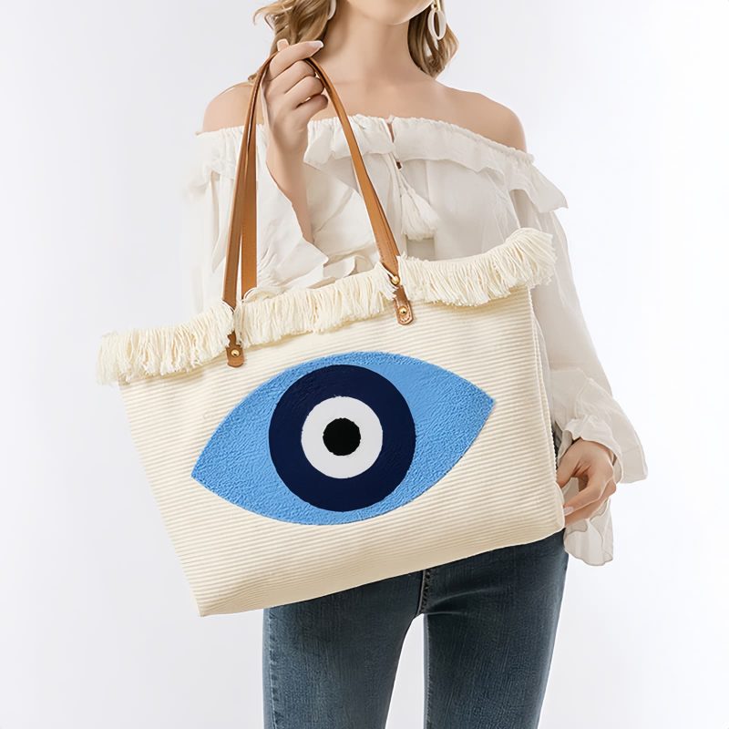 Bolso Tote de Lona con Ojo Turco y Mano de Fátima Canvas Evil Eye Hamsa Tote Bag