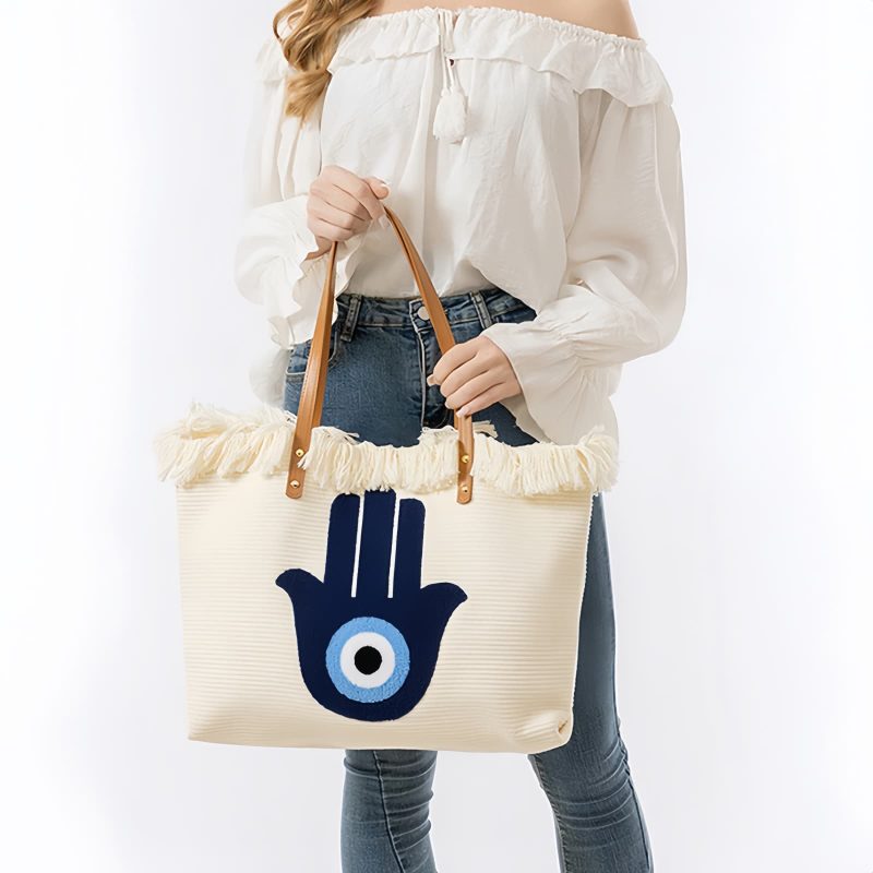 Bolso Tote de Lona con Ojo Turco y Mano de Fátima Canvas Evil Eye Hamsa Tote Bag