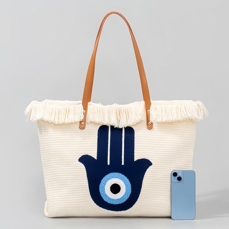 Bolso Tote de Lona con Ojo Turco y Mano de Fátima Canvas Evil Eye Hamsa Tote Bag