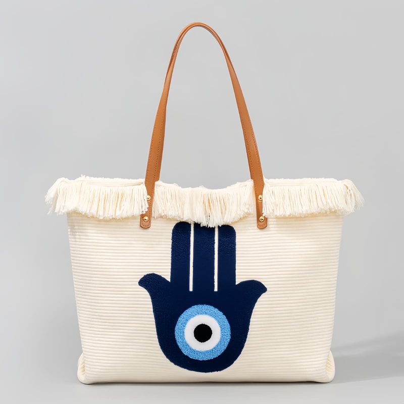 Bolso Tote de Lona con Ojo Turco y Mano de Fátima Canvas Evil Eye Hamsa Tote Bag