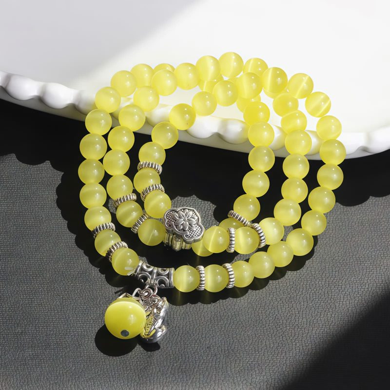 Pulsera de la Fortuna con Tres Vueltas de Crisoberilo y Pixiu Chrysoberyl Pixiu Triple Wrap Wealth Bracelet