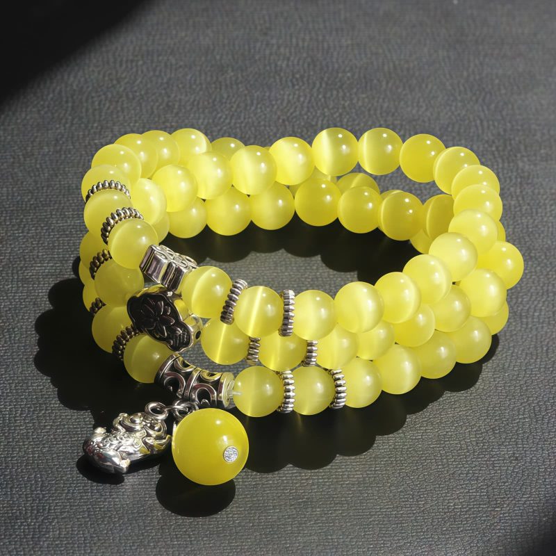 Pulsera de la Fortuna con Tres Vueltas de Crisoberilo y Pixiu Chrysoberyl Pixiu Triple Wrap Wealth Bracelet