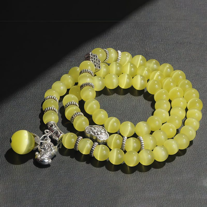 Pulsera de la Fortuna con Tres Vueltas de Crisoberilo y Pixiu Chrysoberyl Pixiu Triple Wrap Wealth Bracelet