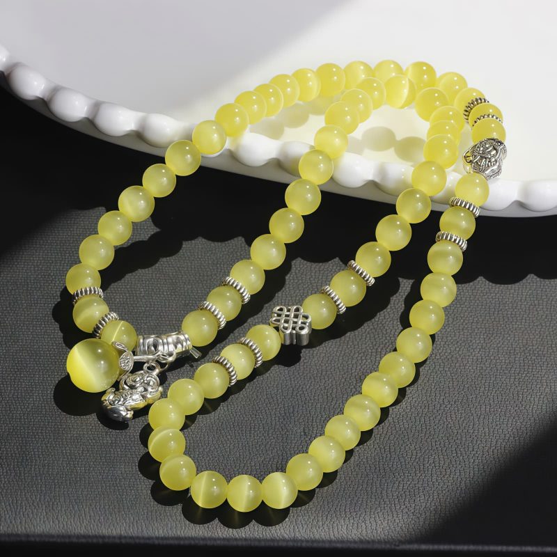 Pulsera de la Fortuna con Tres Vueltas de Crisoberilo y Pixiu Chrysoberyl Pixiu Triple Wrap Wealth Bracelet