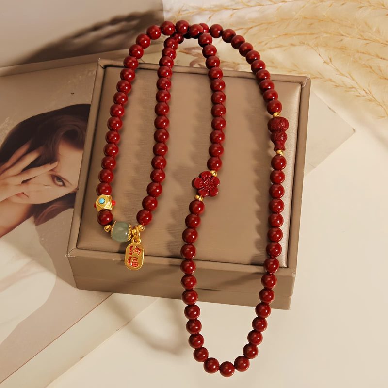 Pulsera Triple de Cinabrio con Caracter Chino Fu Cinnabar Fu Character Triple Wrap Bracelet