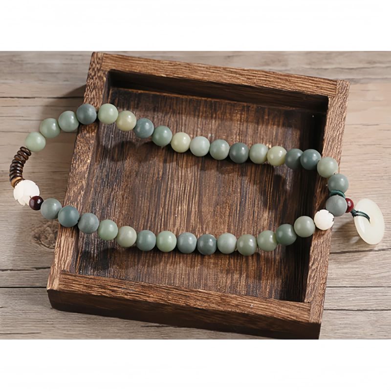 Pulsera de Jade de Loto con Semilla de Bodhi Cian Cyan Bodhi Seed Lotus Jade Bracelet