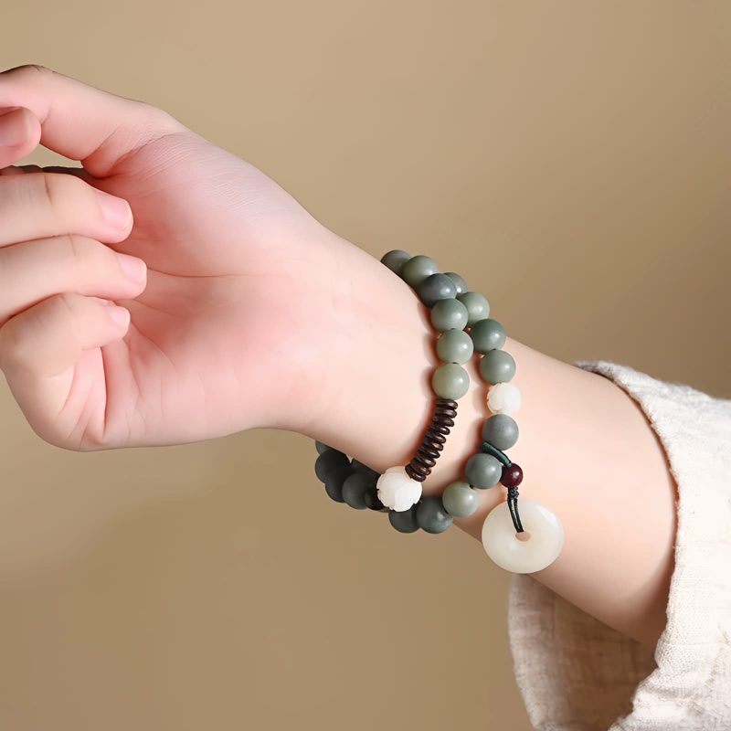 Pulsera de Jade de Loto con Semilla de Bodhi Cian Cyan Bodhi Seed Lotus Jade Bracelet